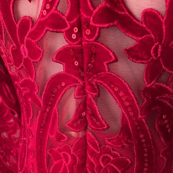Marchesa Notte stunning red velvet and sequin dress